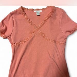 Full Tilt Coral Lace Accent Top